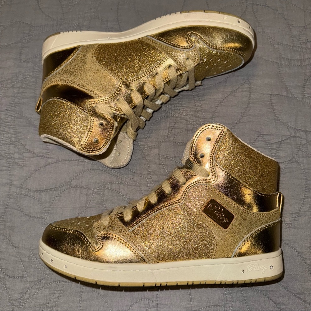 Gold Glitter High-Top Sneakers